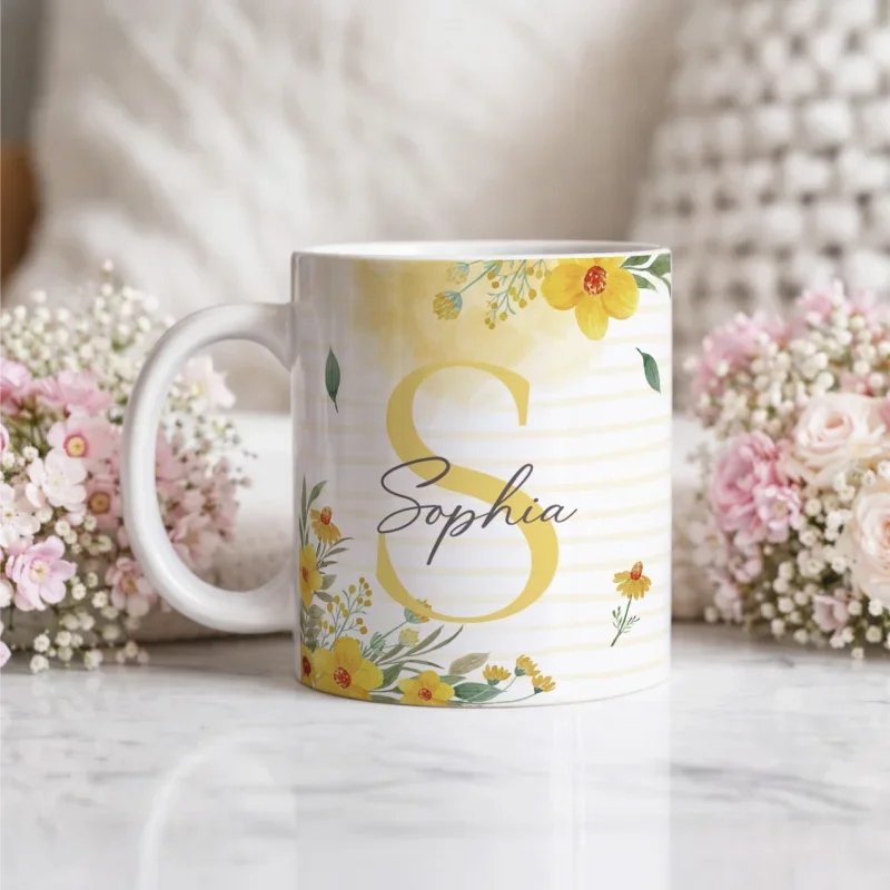 Caneca Alfabeto Floral A a Z