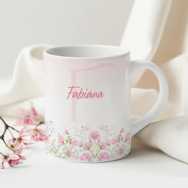 Caneca Alfabeto Floral A a Z V4