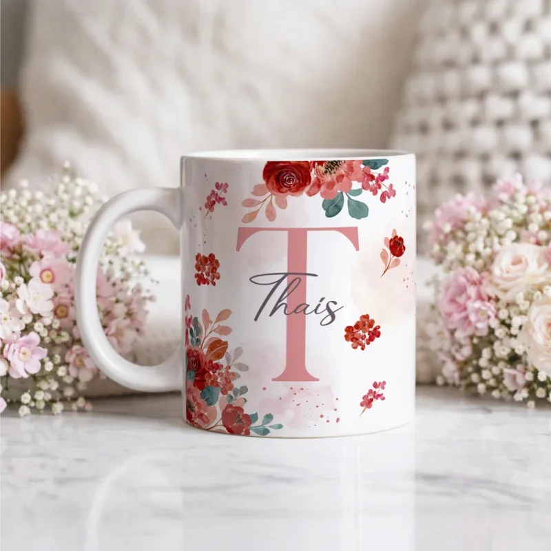 Caneca Alfabeto Floral A a Z
