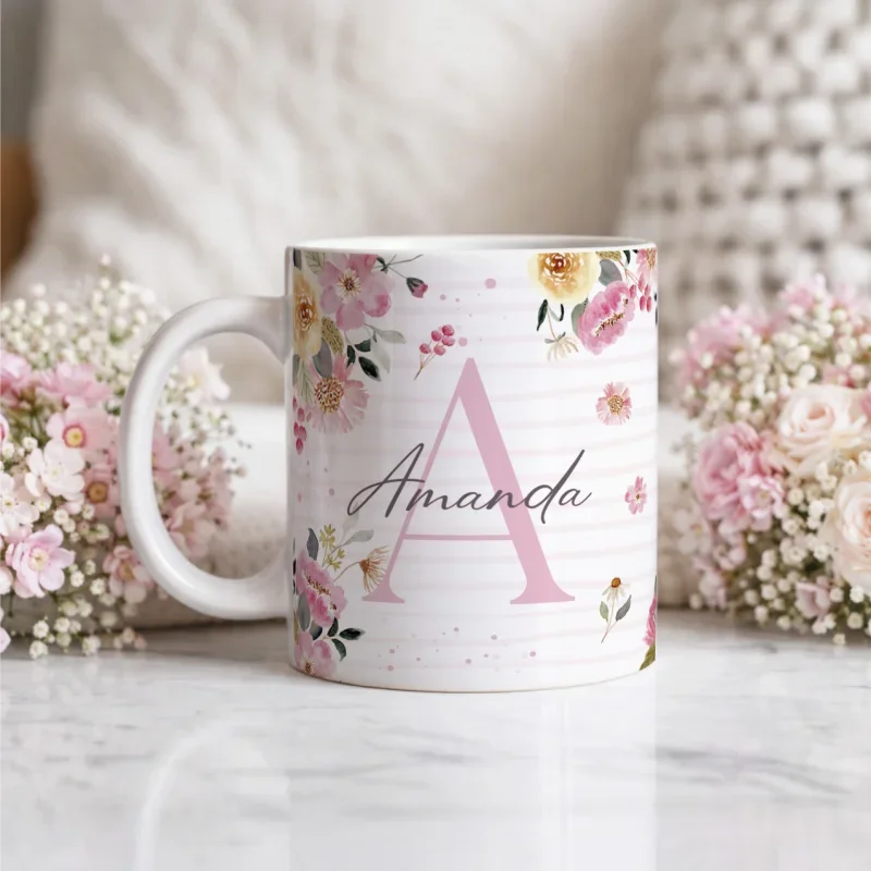 Caneca Alfabeto Floral A a Z