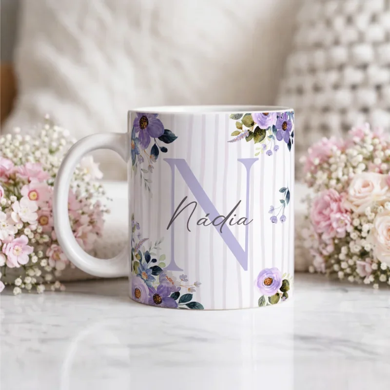 Caneca Alfabeto Floral A a Z